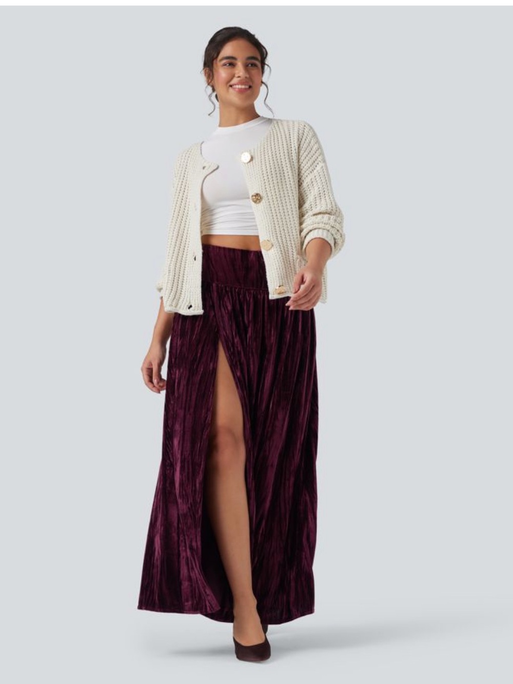 Halara High Waisted 2-in-1 Velvet Maxi Casual Skirt NwT - Picture 6 of 7